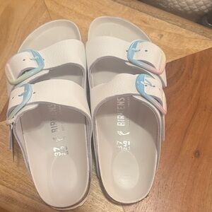 Birkenstock size 37 White Double-leather Strap Sandals with Pastel Ombre Buckles